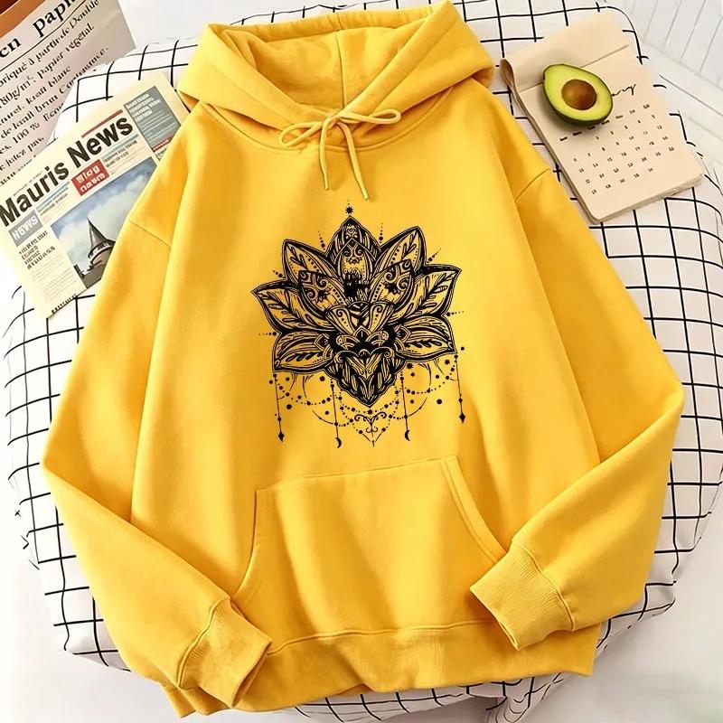 Vintage Art Flower Print Casual Hoodie Cost-effective Women Clothing Sweatshirt Women Graphic Solid Color Simple Stylish Hoodie