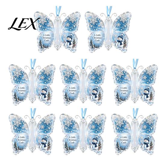 Holiday Party Hanging Decor Butterfly Cash Gift Ornament, Christmas Money Holder with Decorative Tags Festive Print, Acrylic Tree Pendant for Surprise