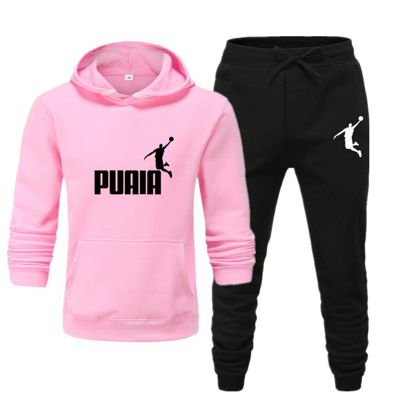 2024 Autumn and Winter New Sports Personalized Pattern Printed Casual Solid Color Hoodie Set Couple Set Jogging Set