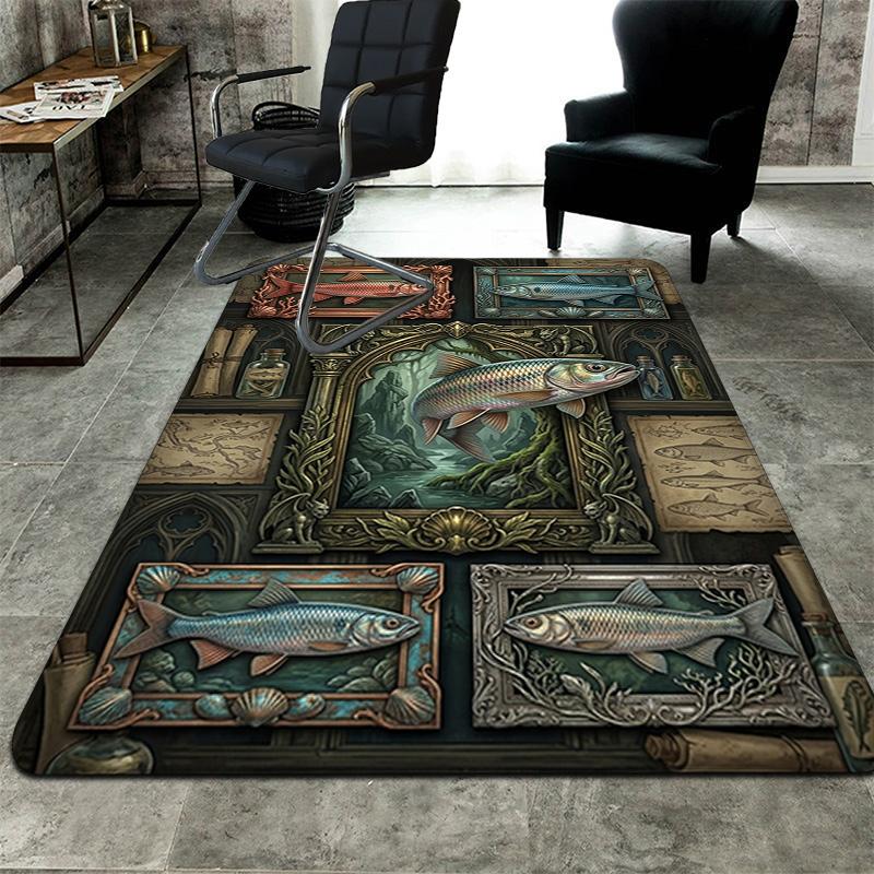 Fish Collection Pattern Rug Floor Mat for Living Room or Bedroom Soft and Comfortable Carpet a Gift for Birthday and Holiday.