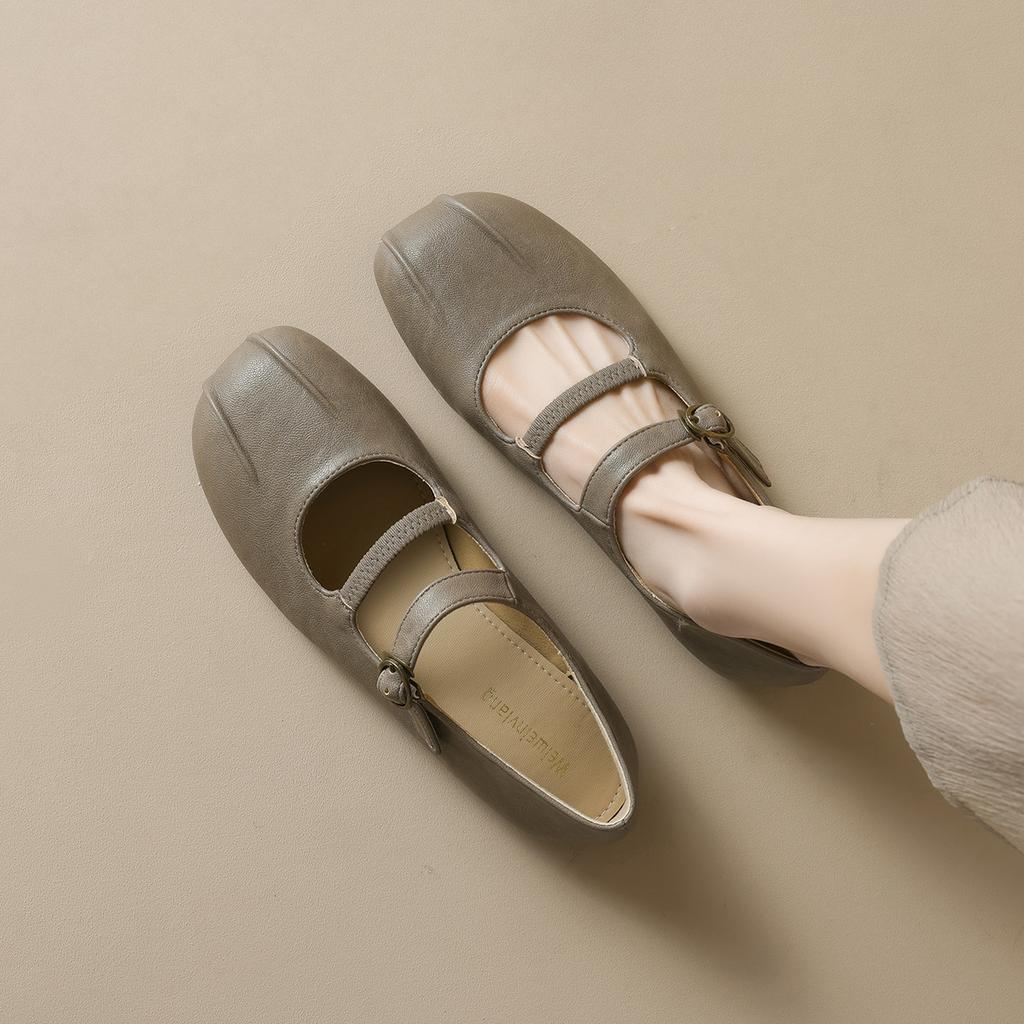 Fashion Double Belt Mary Janes Flat Shoes Woman 35-43plus Size Moccasins Designer Pleated Leather Flats Women Soft Bottom Loafers