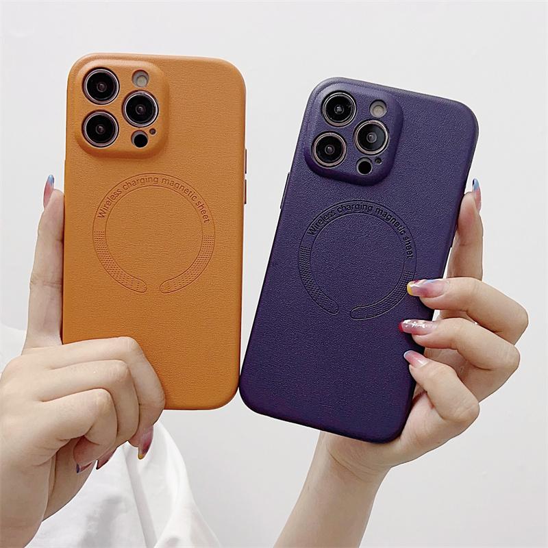 Прецизионная защита камеры с отверстием, беспроводная зарядка для кожаного чехла Magsafe для iPhone 15 14 13 12 Pro Max Plus, магнитный противоударный чехол-бампер