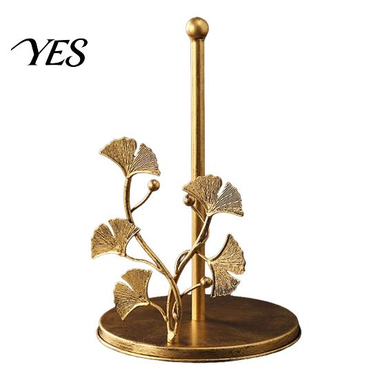 Waterproof Paper Towel Stand Holder Countertop, Bird Ginkgo Rose Roll with Stable Solid Wood Base Base, Vintage Metal Toilet for Kitchen, Living Room,