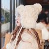 Winter Warm Ear Protection Hat Thickened Rabbit Fur Pompom Woolen Beanies Windproof Skiing Bonnet Furry Plush Knitted Hat for Women
