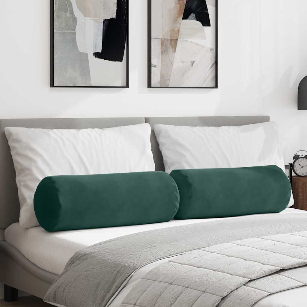 Bolster Cushions 2 pcs Dark Green Ø 25 x 70 cm Cord Fabric