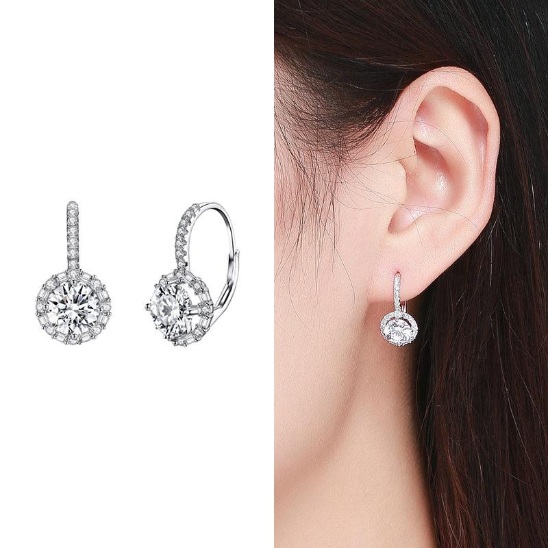 WOSTU 925 Sterling Silver Simple Round Beads Zircon Star Ear Buckles Stud Earrings For Women Fashion Party Jewelry Gift