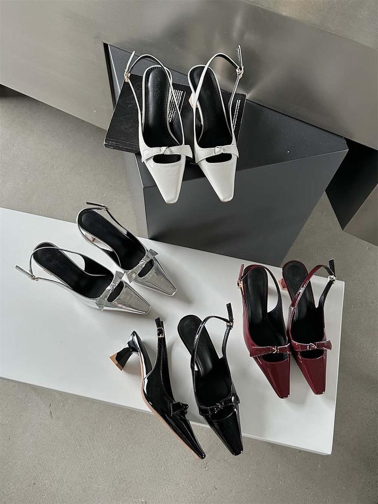 Fashion Pointed Toe Women Sandals 2024 New Arrivals Black Red White Silver Summer Dress Shoes Woman Thick High Heels Back Strap 35-39