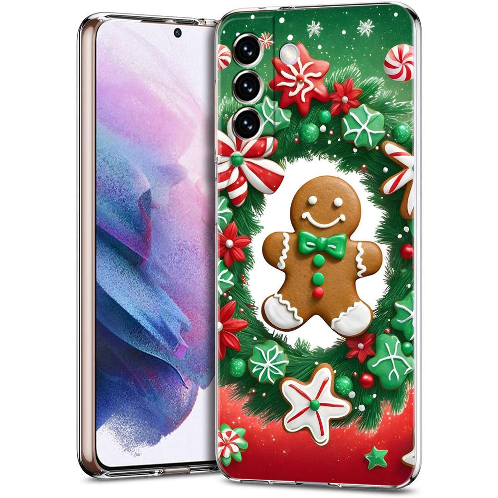 Прозрачный чехол для телефона для Samsung Galaxy S25 S24 S23 S22 S20 S21 FE Ultra S24 S10 S10E Plus 5G Новогодний Рождественский рисунок