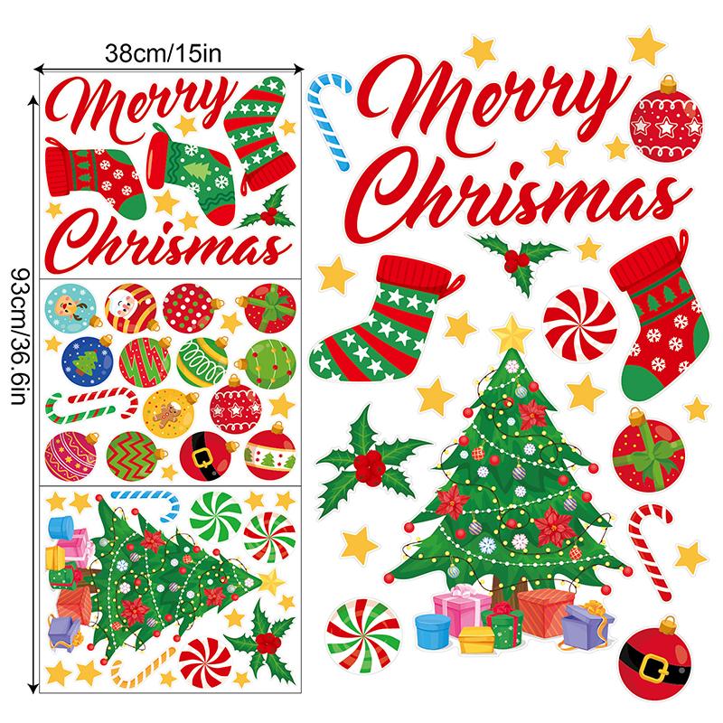 Christmas Wall Decals Christmas Tree Wall Stickers Xmas Ball Fireplace Decals Stickers Removable Merry Christmas Wall Decoration