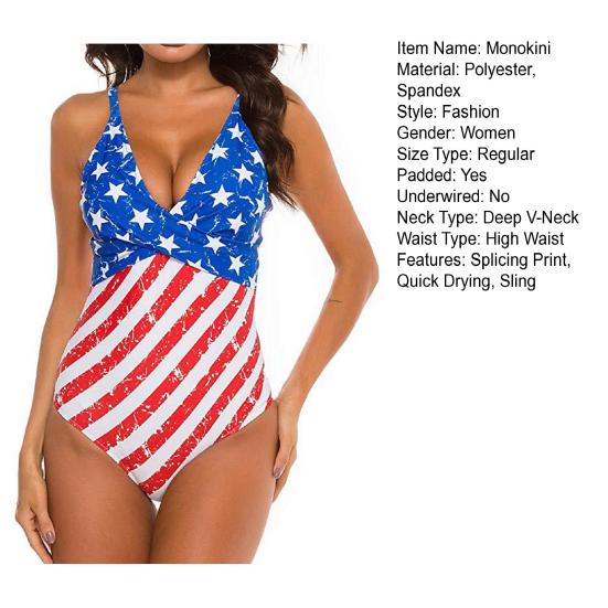 Женский монокини с глубоким V-образным вырезом без рукавов с высокой талией, цельный бикини с принтом, слинг, пляжный купальник для отдыха