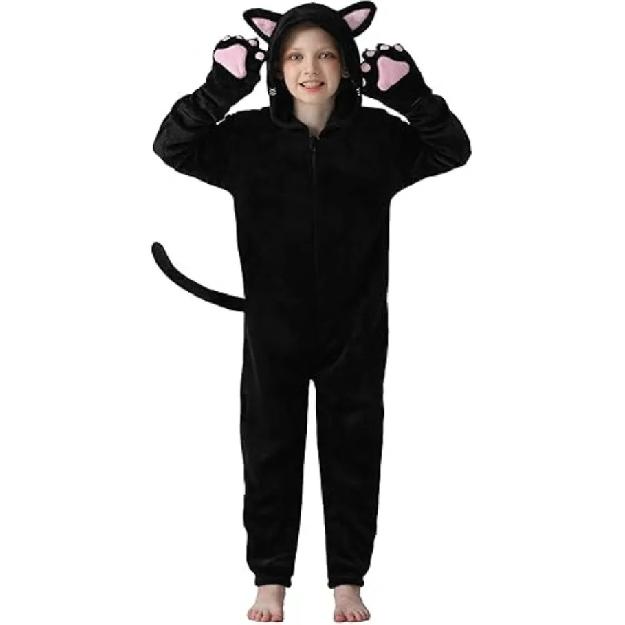 Hot Sale Black Cat Leopard Cat Cosplay Costume Anime Pajamas Animal Onesies Kigurumi Christmas Halloween Jumpsuit Party Gift