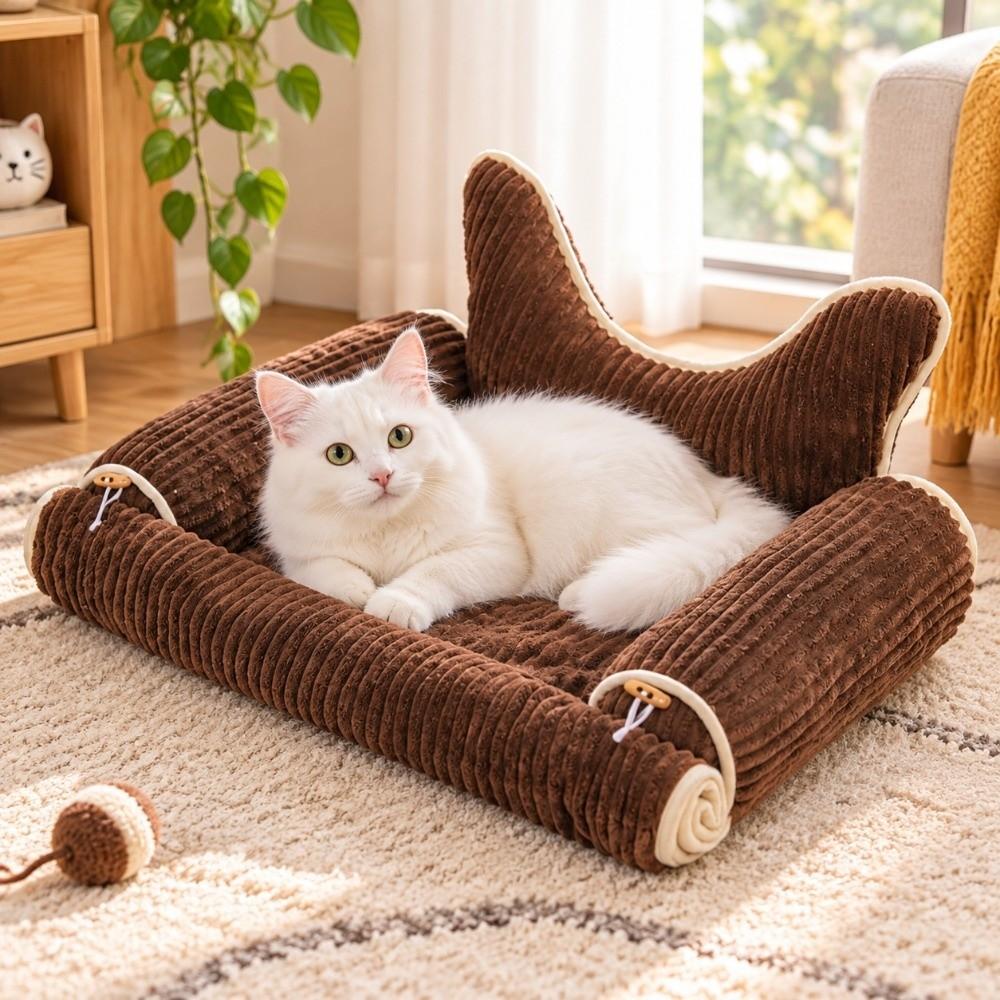 Non-Slip Winter Warm Cat Nest With Pillow Cozy Cat Bed Washable Dog Sofa Cushion Living Room