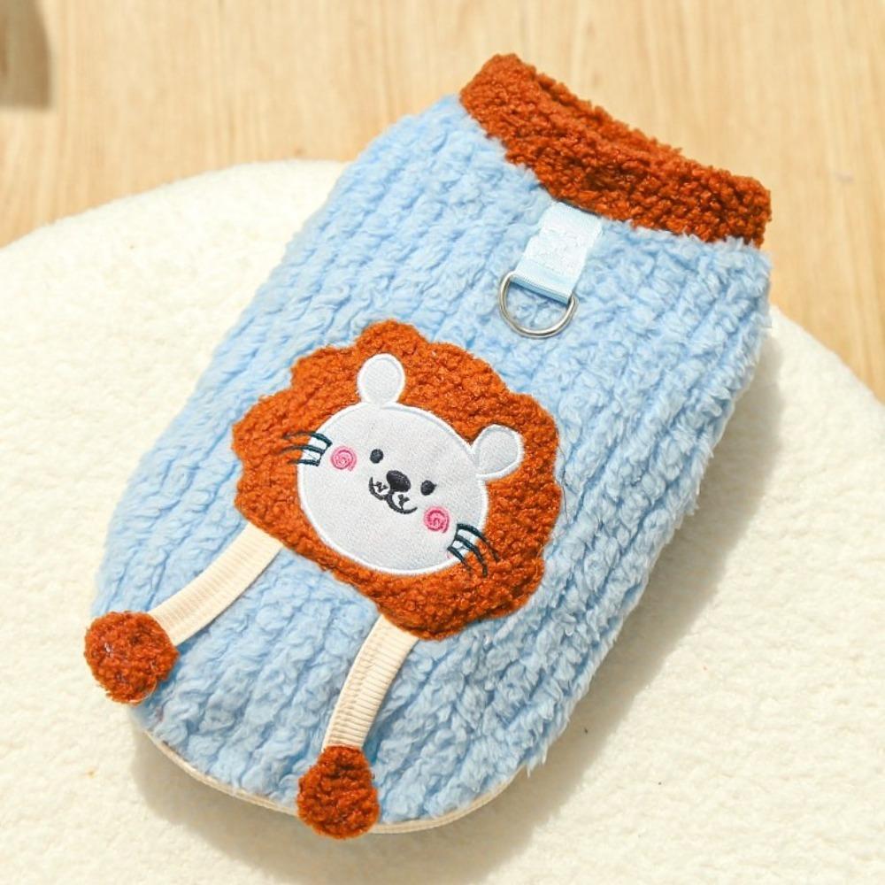 Pocket Design Dog Lion Pattern Costume Thicken Dog Thermal Vest Cartoon Pet Pullover Daily Wear