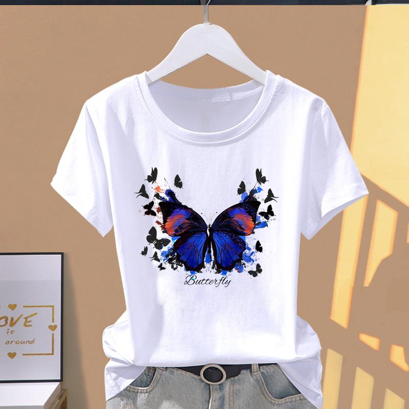 Asian Size-Print Graphic Tee Butterfly Cartoon Trend Ladies Female T Clothing Casual Women's Summer Top Fashion Short Sleeve T-shirt