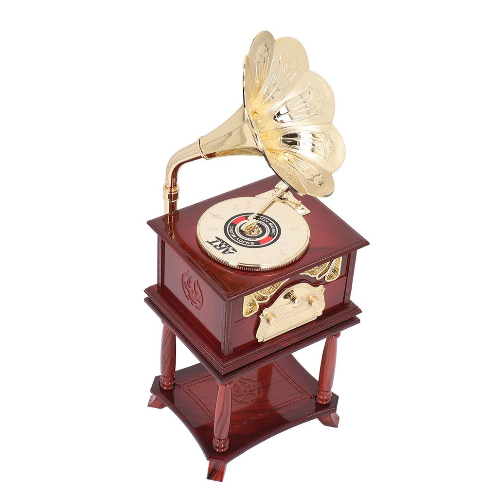 Gramophone Music Box Exquisite Clockwork Mechanical Retro Music Box Figurines for Home Table Desk