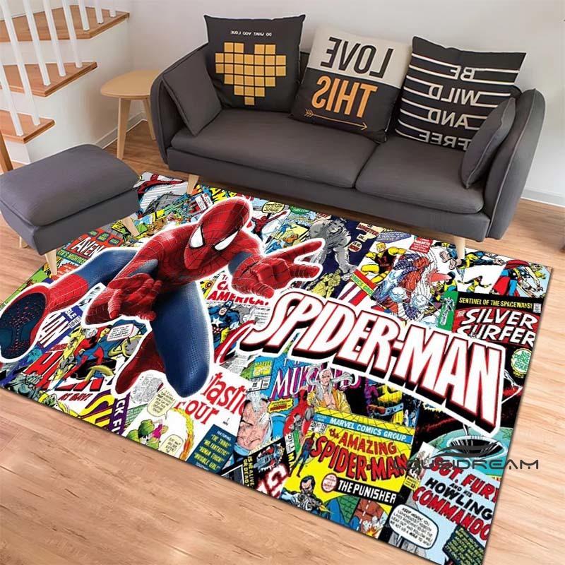 3D-Printed Cartoon Spider-Man Rug — Ideal for Home Decor (Bedroom, Living Room, etc.); Fluffy Square Carpet, Soft Area Rug, and