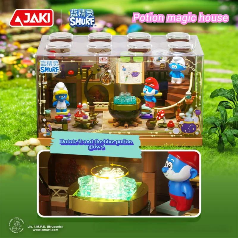 Non-Toxic Smurfs Painting Room Magic House Building Blocks Cartoon Hut Model Bricks With Dust Cover Kids Educational Toys Holiday Gifts