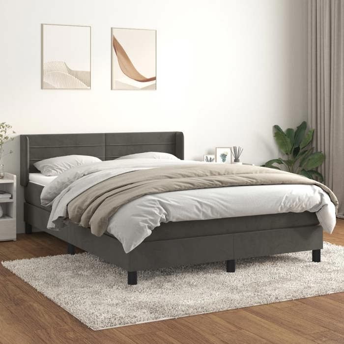 Lit avec sommier et matelas - Maison Exclusive - Velours gris foncé - 140x190cm - Tête de lit réglable
