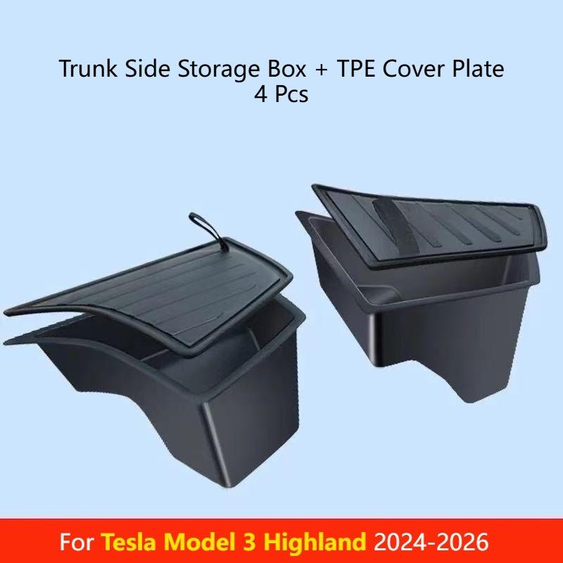 For Tesla Model 3 Highland/Model Y Juniper/Model Y L/Model Y -2026 Rear Trunk Side Storage Box With Cover Mod Accessories