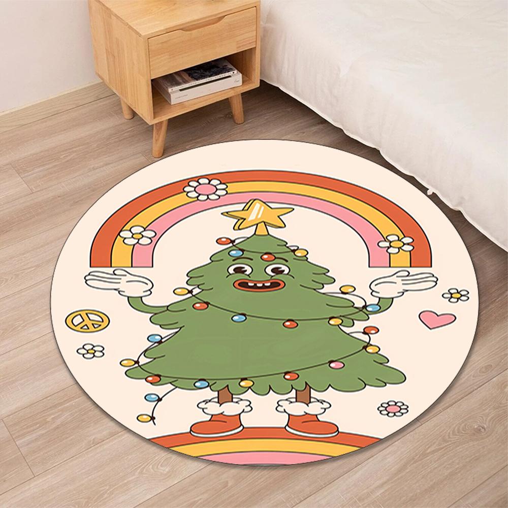Christmas tree Printed Round Rug Carpet Chair Rug Area Rug Entryway Doormats,for Office Chair Living Room Bedroom Kitchen Room.