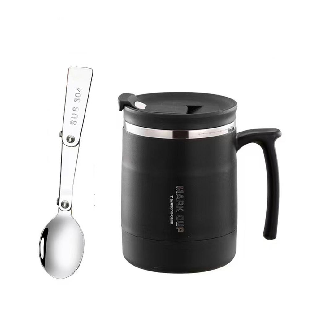 Двухслойная термостойкая кружка из нержавеющей стали с крышкой и ложкой 500 мл