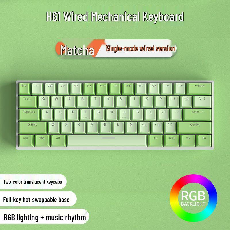 61-Key Mini Mechanical Keyboard with Three-Mode Wireless Bluetooth, Red Tea Switch for Laptop Gaming & Office