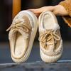 Новые эластичные шнурки хлопковые тапочки осень и зима теплые плюшевые тапочки для дома в помещении пушистые туфли