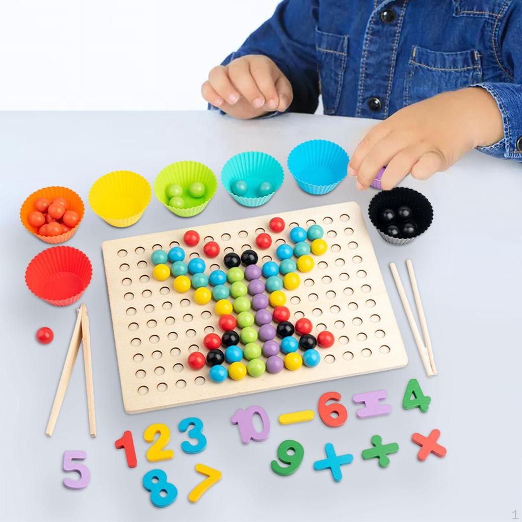 Wooden Board Bead Game Color Sorting Stacking Toys for Teaching