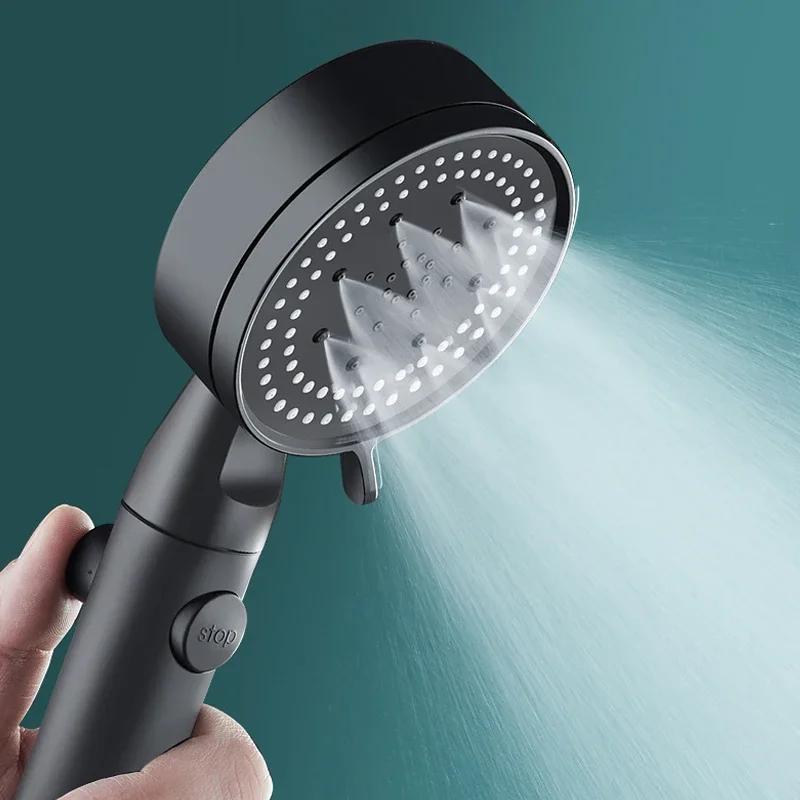 Five-mode High-pressure Shower Head, Adjustable Shower Head with Hose, Water-saving, One-button Nozzle Stop.