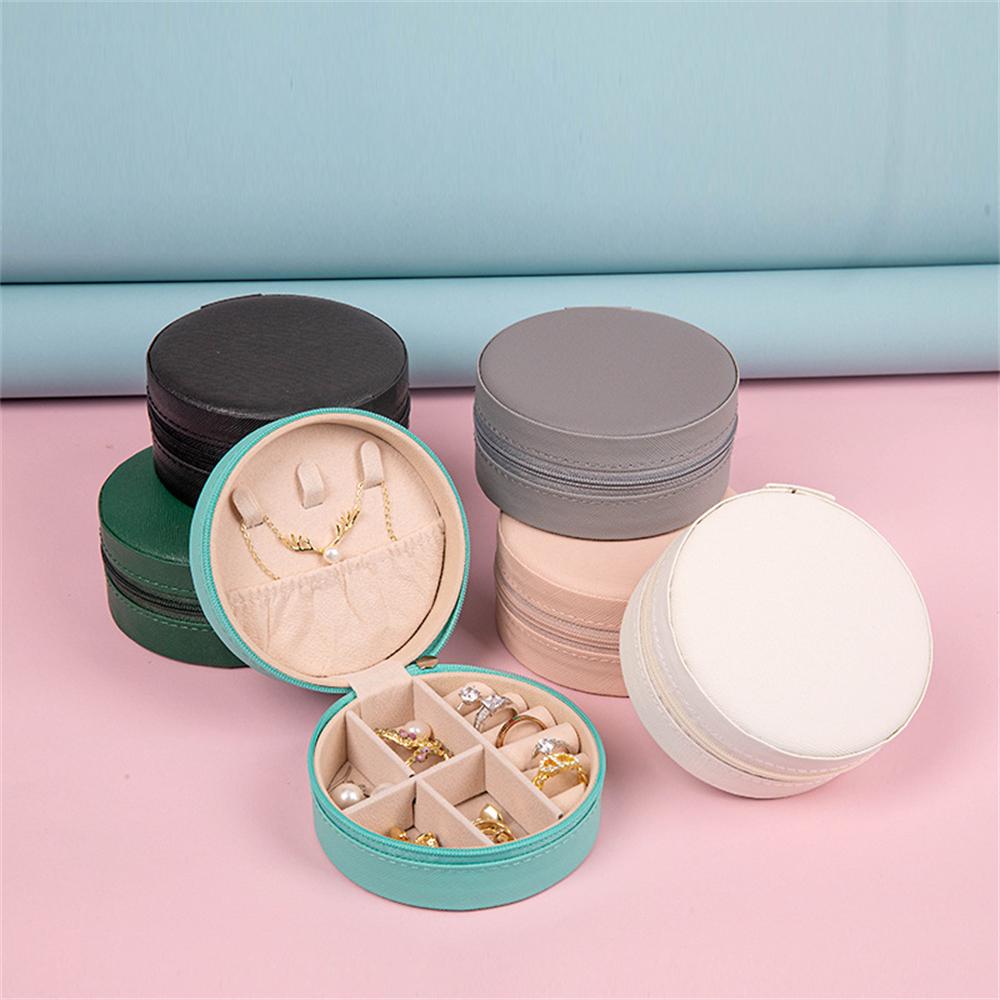 1 шт. Мини-дорожная коробка-органайзер для серег, ожерелий и украшений из ПУ кожи, круглая, портативная