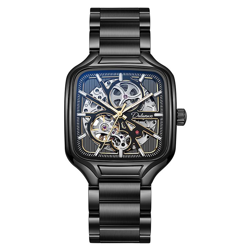 Trend Silver Watches Square Dial Stainless Steel Luxury Hollow Skeleton Mechanical Watch Waterproof Male Gifts Reloj Automático