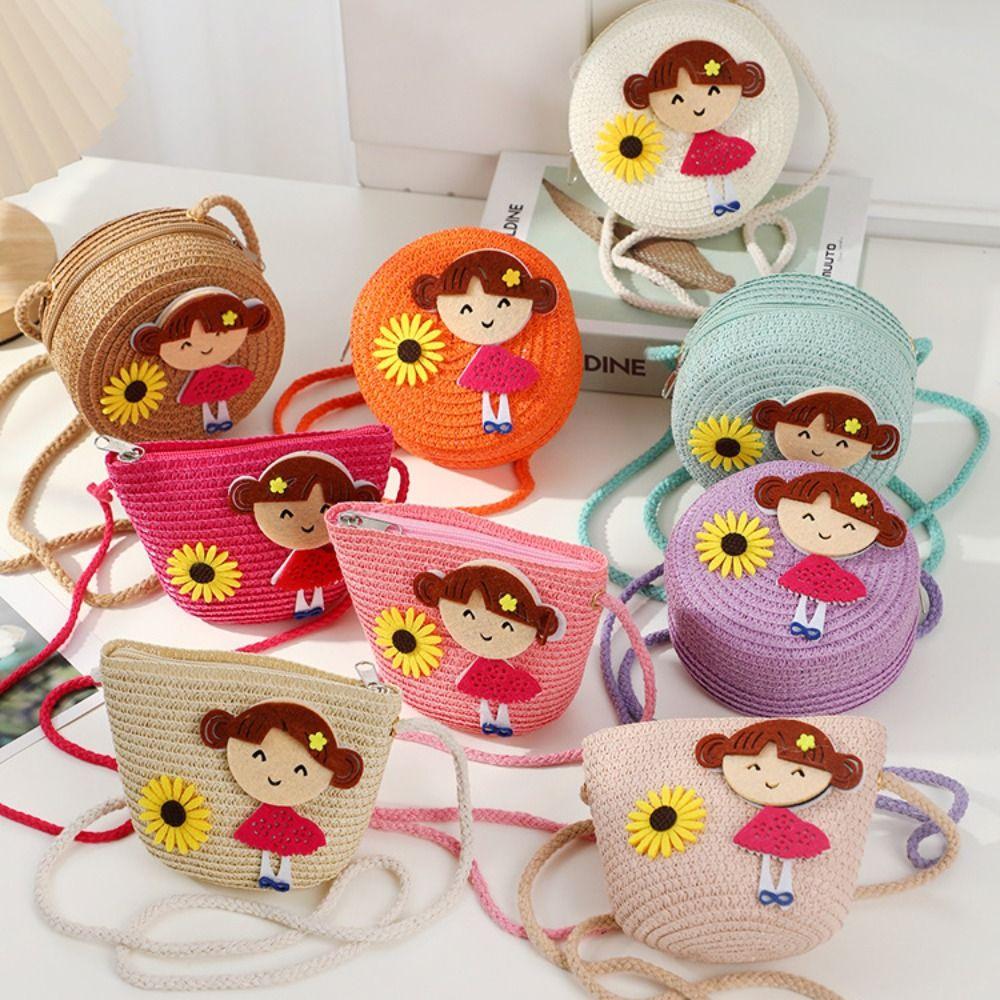Маленькая плечевая сумка Соломенный кошелек для монет Милая сумочка Девочки Дети