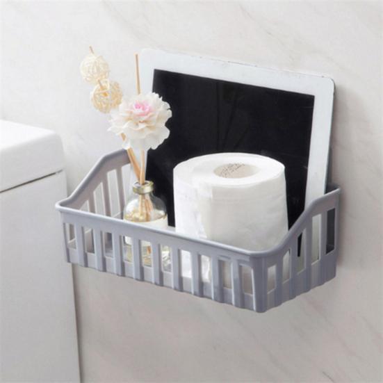 2Pcs Wall Mounted Bathroom Shelf Punch-Free Installation Plastic Soap Draining Holder for Toiletries Shampoo Shower Caddy Multifunctional Brush Sponge