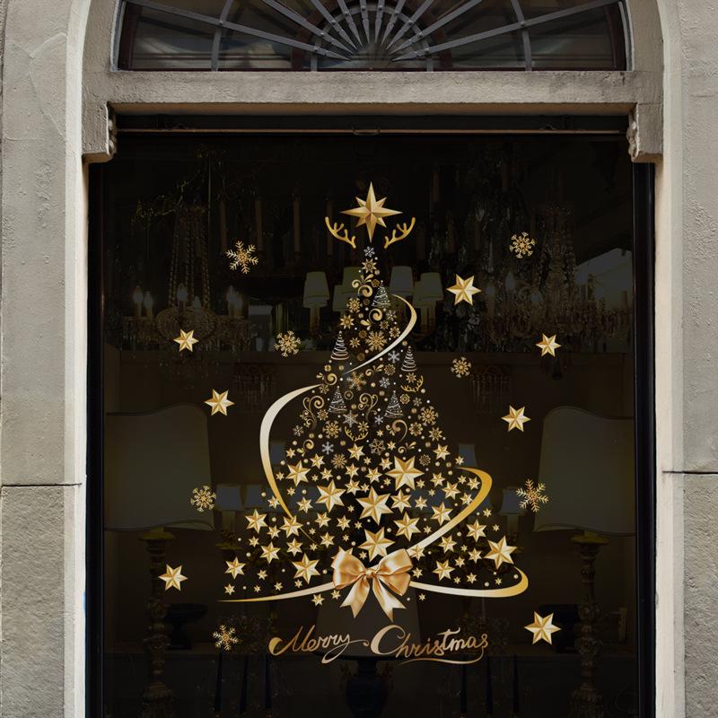 Golden Star Christmas Tree Glass Decal Sticker