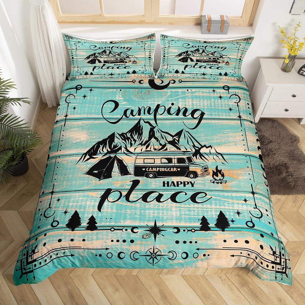 Hand Painted Mountain Decor Duvet Cover Set Queen King Size Happy Camping Kids Bedding For Boys Girls 3 Pcs With 2 Pillowcases