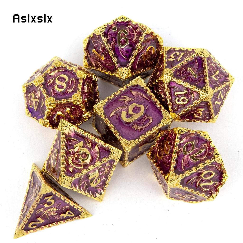 7 шт. светло-фиолетовый дракон металлические игральные кости твердый металлический многогранный набор кубиков подходит для ролевой ролевой игры, настольной игры, карточной игры