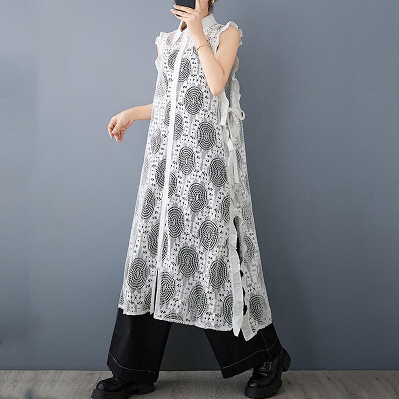 Кружево без рукавов плюс размер кружево цветочные новинка в платьях для женщин повседневное свободное длинное летнее платье