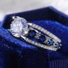 Creative Hollow Out Sapphire Blue Zircon Ring for WOMEN'S Luxurious Banquet Engagement Jewelry