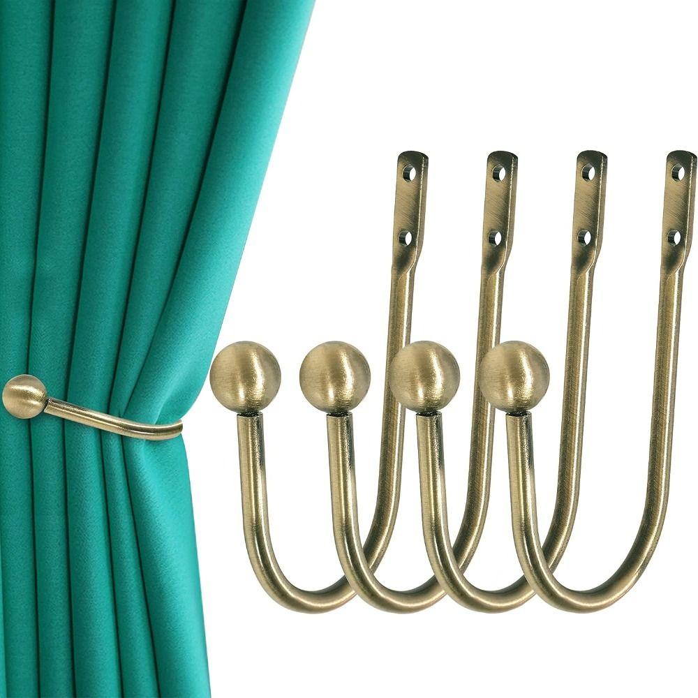 4 pcs Aluminium Alloy Metal Curtain Holdbacks U-bend Curtain Fixing Hook  Curtain