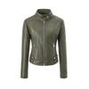 Womens Slim Fit PU Leather Jacket Stand Collar Long Sleeve Casual Streetwear Commute