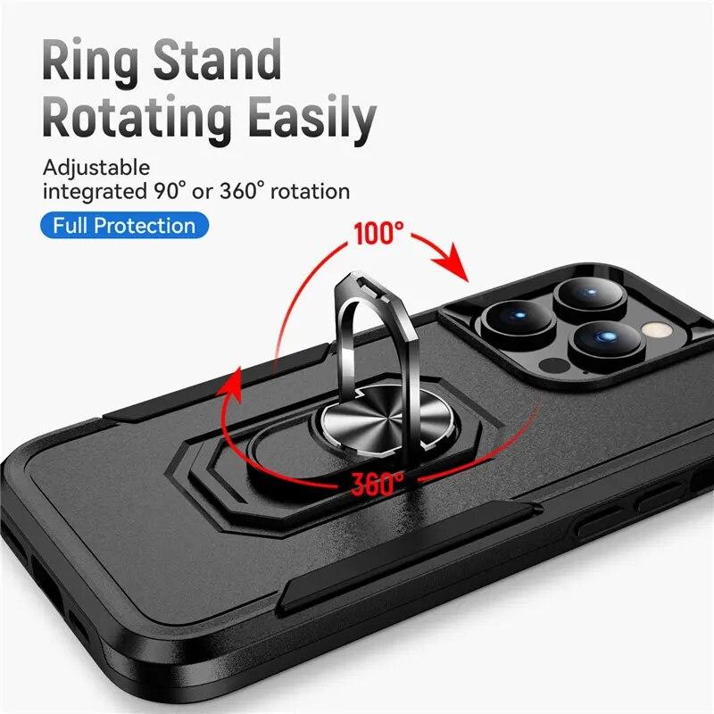 Armor Shockproof Magnetic Ring Phone Case For iPhone 13 11 12 14 Pro Max XR X XS Max 13Pro Hard PC Ring Holder Bumper Back Cover