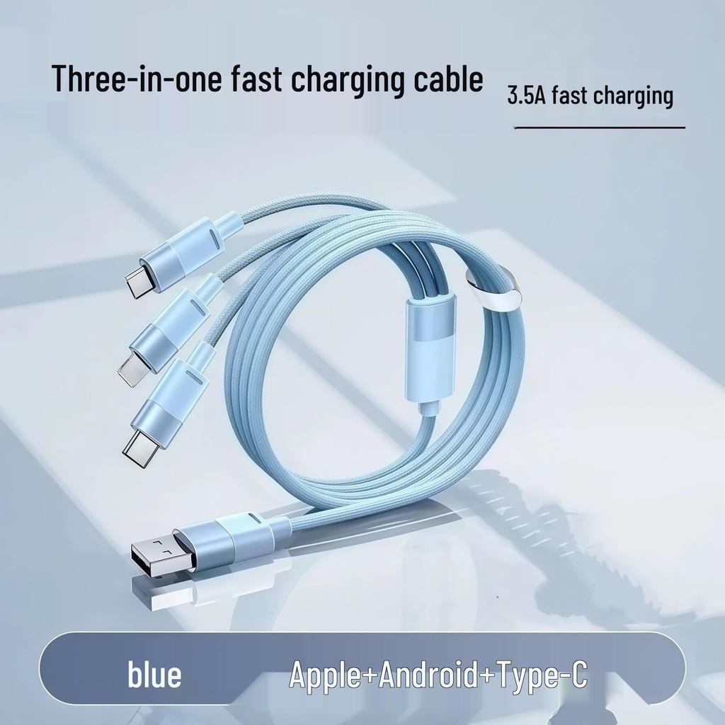 Синий Плетеный Super Fast Зарядный Кабель 3-в-1 для Huawei, Кабель Данных для Мобильного Телефона Один-к-Треим