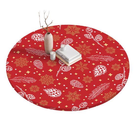 Fitted Christmas Round Tablecloth Holiday Snowflakes Table Cover with Elastic Edge Water-Resistant Christmas Tree Table Cover for Round Tables Dinner