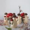 Wooden Mushroom Figurine Hand-Carved Mushroom Elf Holding A Balloon Rustic Tabletop Mushroom Decoration for Home Office Desk Shelf