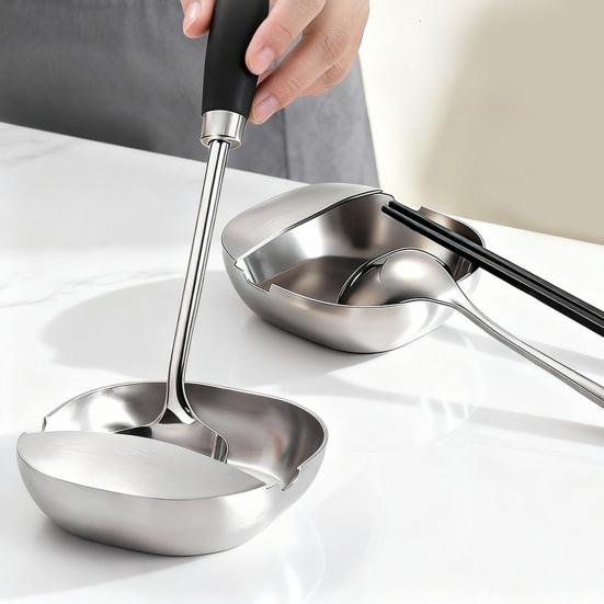 Подставка для ложки из нержавеющей стали для плиты, кухонной столешницы, самоподдерживающаяся подставка для половника, подставка для кухонных принадлежностей для ложки, лопатки