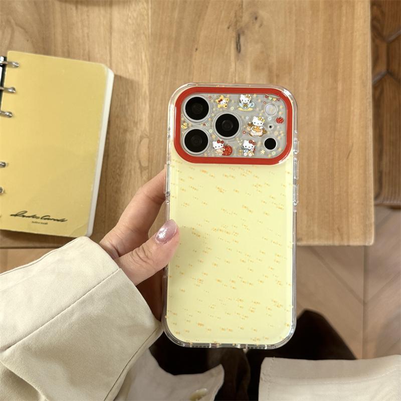 Милый Желтый Глиттерный Чехол-Кошка Для iPhone 17 Pro 16 15 14 Pro Max с Красной Рамкой Ударопрочный 16 17 15pro Защитный Чехол Cas