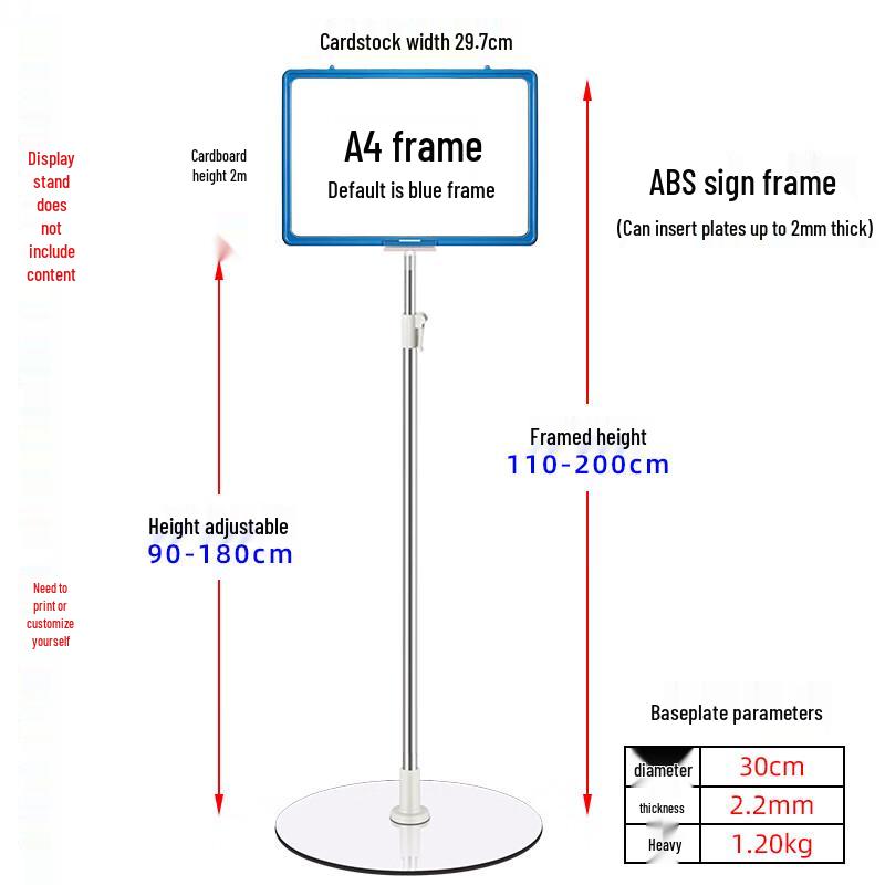 A4 Floor Standing Sign Holder with Adjustable Pole