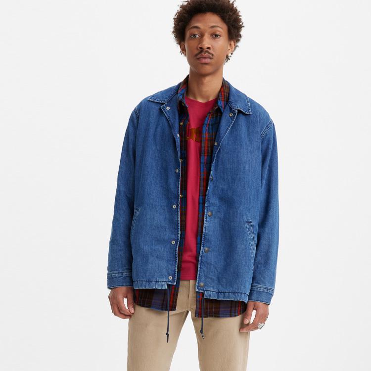 Levis SS23 Джинсовая хлопковая куртка мужская на одной пуговице, выстиранная водой, синяя A4880-0000
