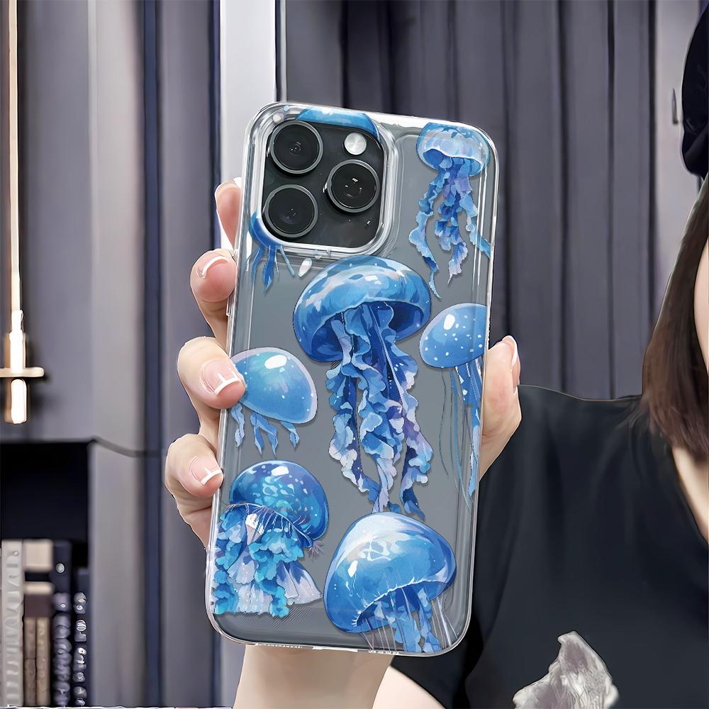 Advanced Blue Jellyfish Phone Case For IPhone 16 15 14 13 12 11 Pro Max XR XS Max 7 8 Plus Girl Kawaii Cover Case Funda Bumber