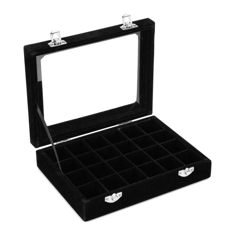 Velvet 24 Grids Rhinestone & Nail Gem Storage Box Home Drawer Use